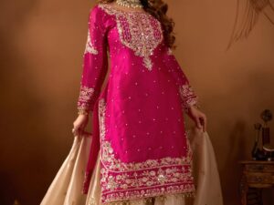 presenting new designer collection in pure heavy jimmy🫥choo silk with heavy embroidery coding dori sequence work top bottom and dupatta set fully stitched ready to wear 🔥😍🥰